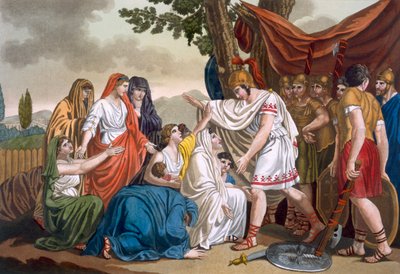 コリオルヌスと彼の母親のヴォルムニア、Labrousseによって刻まれた「L&39;Antique Rome」のイラスト、1796年に出版 作： Jacques Grasset de Saint Sauveur